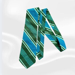 Vintage Chadwick Wembley Tie – Green & Blue Striped Geometric Pattern